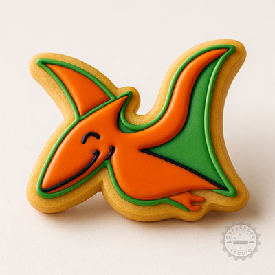 Decorated example 1 of Pterodactyl Shape Cutter Set, Cookie & Fondant Stamp, S/M/L, Dinosaur Baking Tools