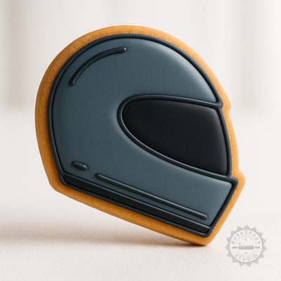 Decorated example 1 of Helmet Cookie Cutter & Stamp Set, 6 Pc, S/M/L, Perfect for Fondant & Cookie Design