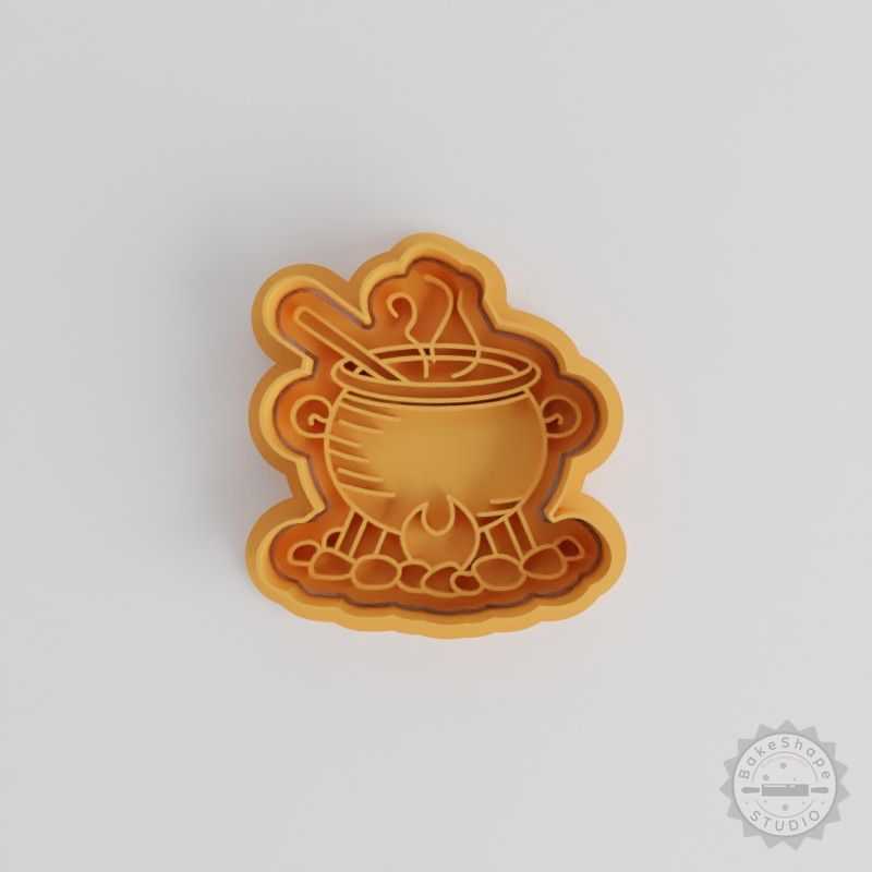 Cauldron Cookie Cutter and Stamp Set, 6-Piece Magic Pot, Halloween, Potion, Witch Fondant Shapes, S/M/L Sizes