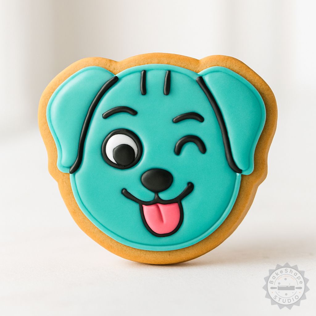 Winking Dog cookie cutter and stamp STL set for 3D printing playful dog-shaped cookies and fondant