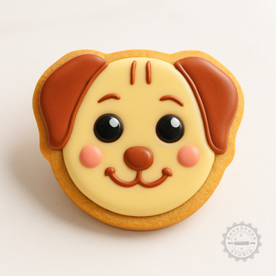 Decorated example 1 of Blush Shape Cutter and Stamp Set - Cute Dog Face Designs, Perfect for Cookies and Fondant, 3 Sizes, 6 Pieces