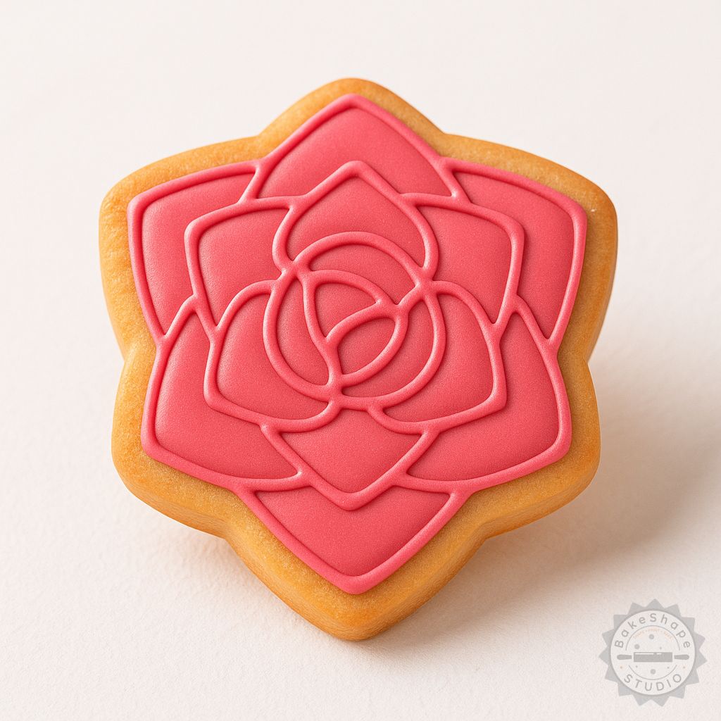 Rose shape cookie cutter and stamp set STL for 3D printing creating floral cookie and fondant designs