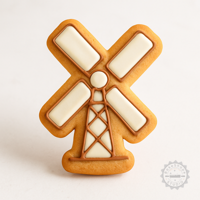 Decorated example 1 of Windmill Cookie Cutter and Stamp Set, 6 Piece, S/M/L, Perfect for Fondant, Farm, Energy Design