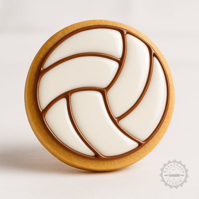Decorated example 1 of Volleyball Shape Fondant Cookie Cutter, Stamp Set, 6 Piece, S/M/L Sizes for Sport Ball Cookies