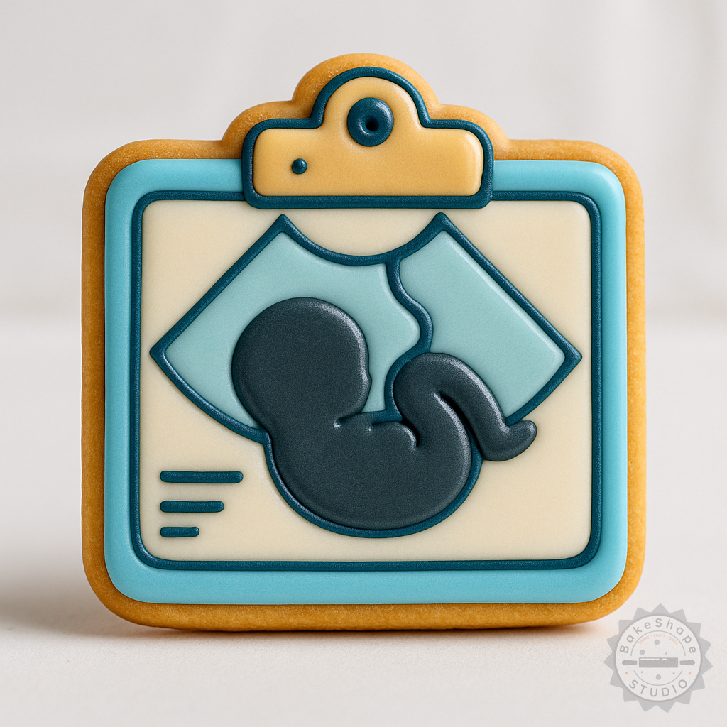 Decorated example 1 of Ultrasound Shape Cutter & Stamp for Cookies, Fondant, 6-Piece Set with S/M/L Sizes