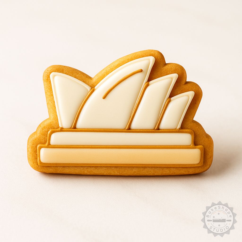 Sydney Opera House cookie cutter and fondant stamp set STL files with small, medium, and large sizes for 3D printing