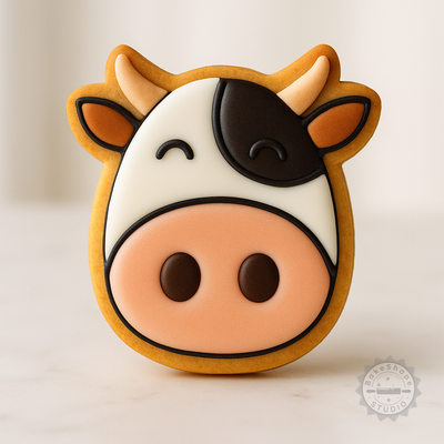Decorated example 1 of Cow Cookie Cutter and Stamp Set, 6-Piece, Multiple Sizes, Perfect for Cookies and Fondant