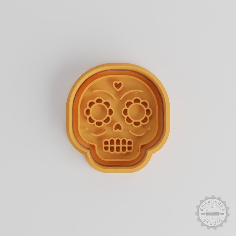 Skull Shape Cookie Cutter and Stamp Set, 6-Piece, S/M/L, Calavera Design, Day of the Dead Baking Tools