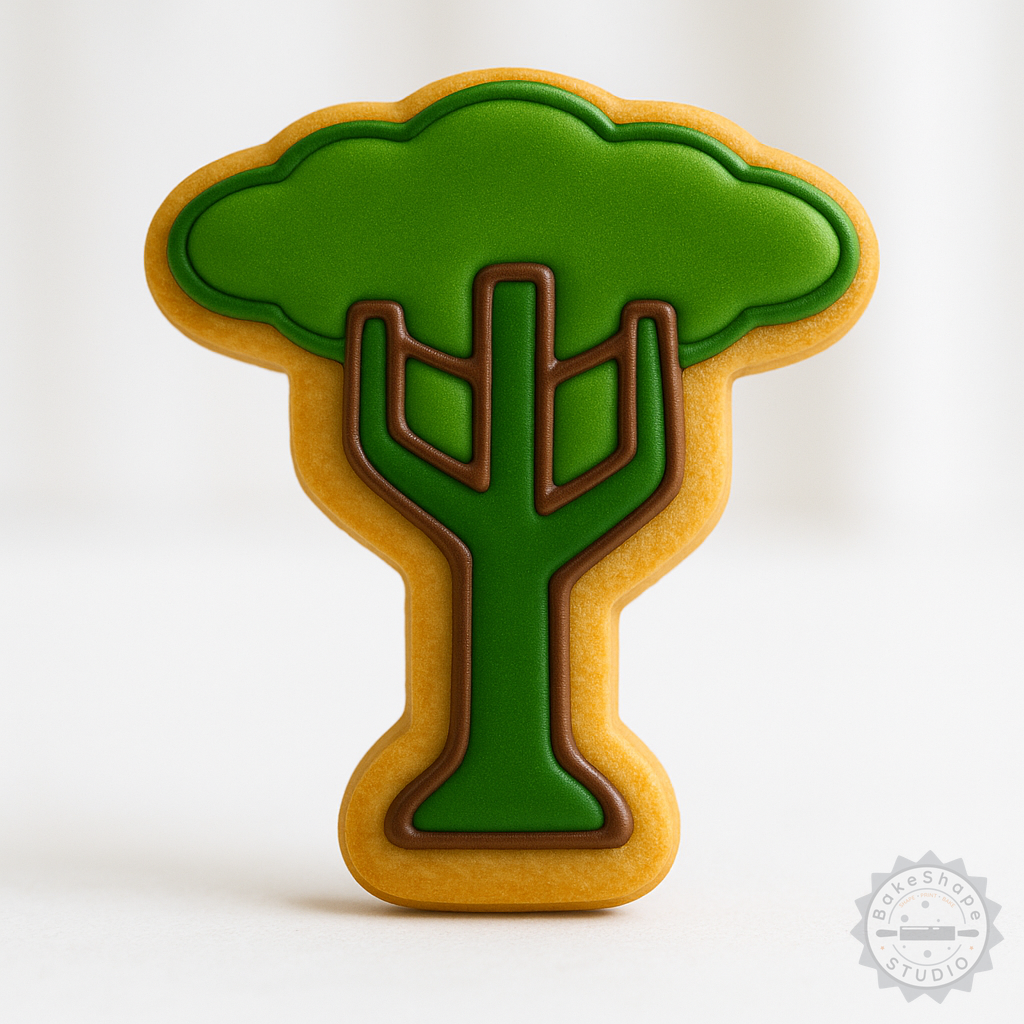 Decorated example 1 of Tall Tree Cookie Cutter and Stamp Set, 6-Piece Fondant Decorating Tool, 3 Sizes