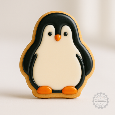 Decorated example 1 of Penguin Cookie Cutter & Stamp Set, 6 Pieces, Perfect for Fondant, S/M/L Sizes