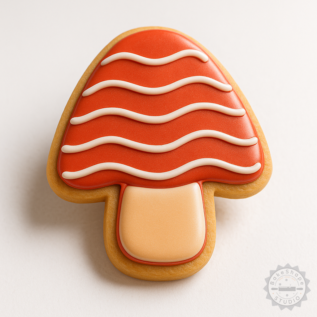 Decorated example 1 of Mushroom Shape Cookie Cutter and Stamp Set, 6 Piece, S/M/L Sizes For Fondant, Toadstool Baking Tools
