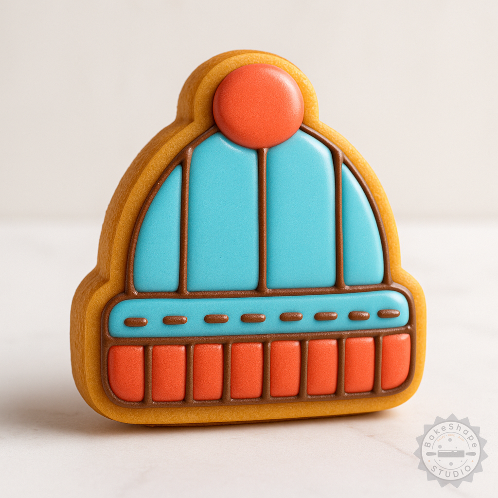 Decorated example 1 of Beanie Winter Gear, Travel Accessories Set, Shape Cutter and Stamp for Cookies, Fondant, S/M/L