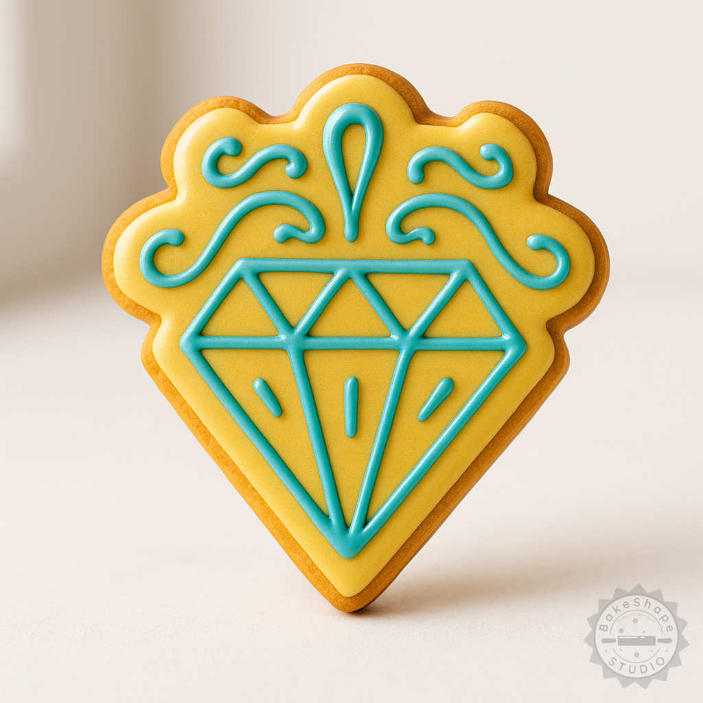 Decorated example 1 of Diamond Sugar Skull Cookie Cutter & Stamp Set, 6-Piece, Day of the Dead Fondant Tools