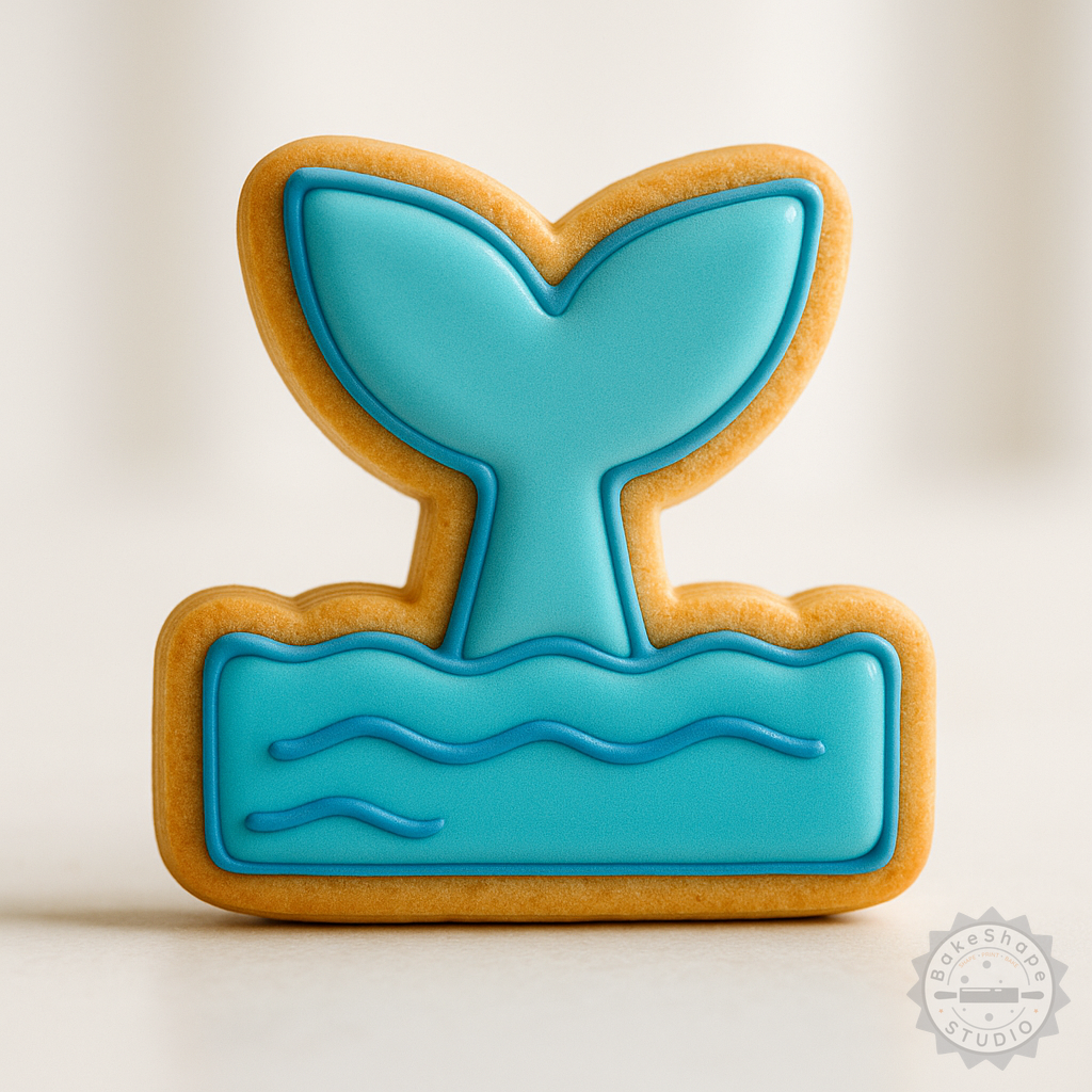 Decorated example 1 of Whale Tail Ocean Cookie Cutter & Stamp Set, S/M/L, Perfect for Cookies & Fondant