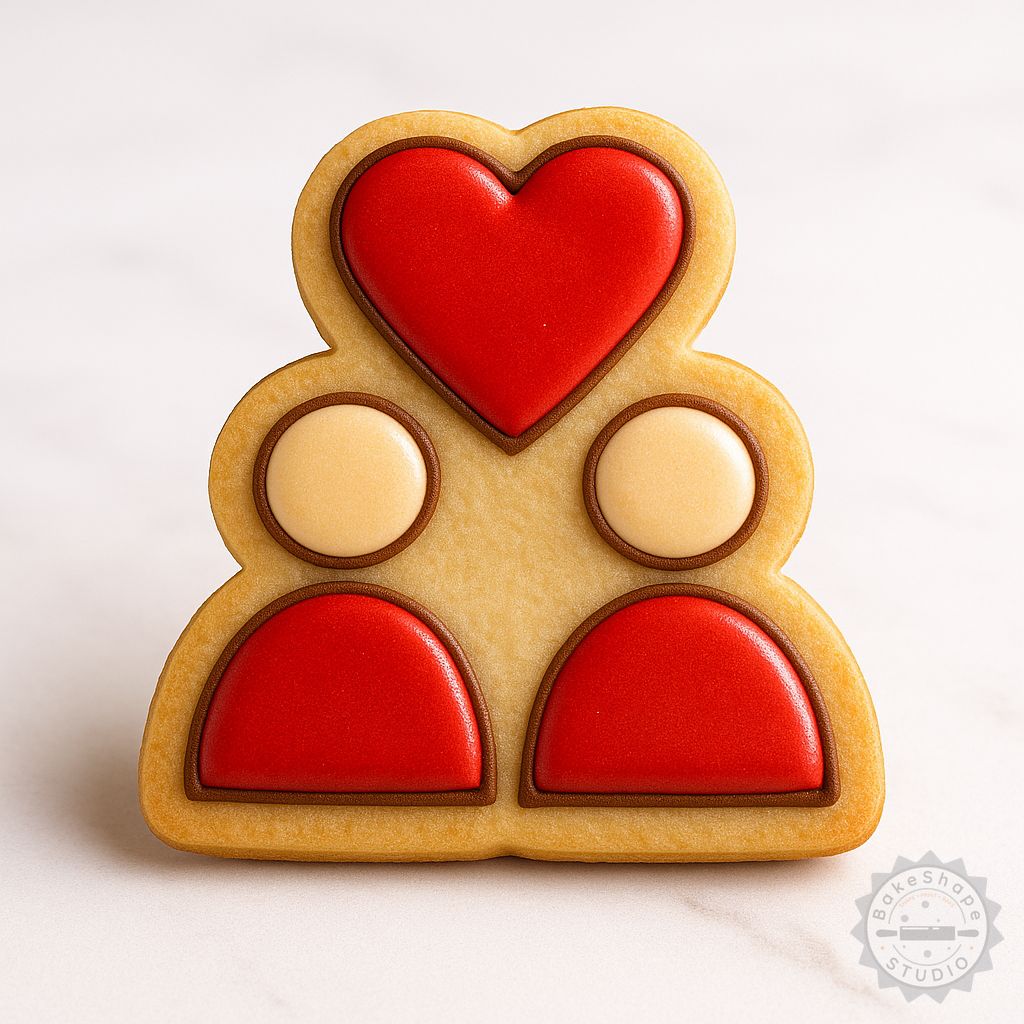 Lovers shape cookie cutter and stamp set STL for 3D printing, including small, medium, and large sizes