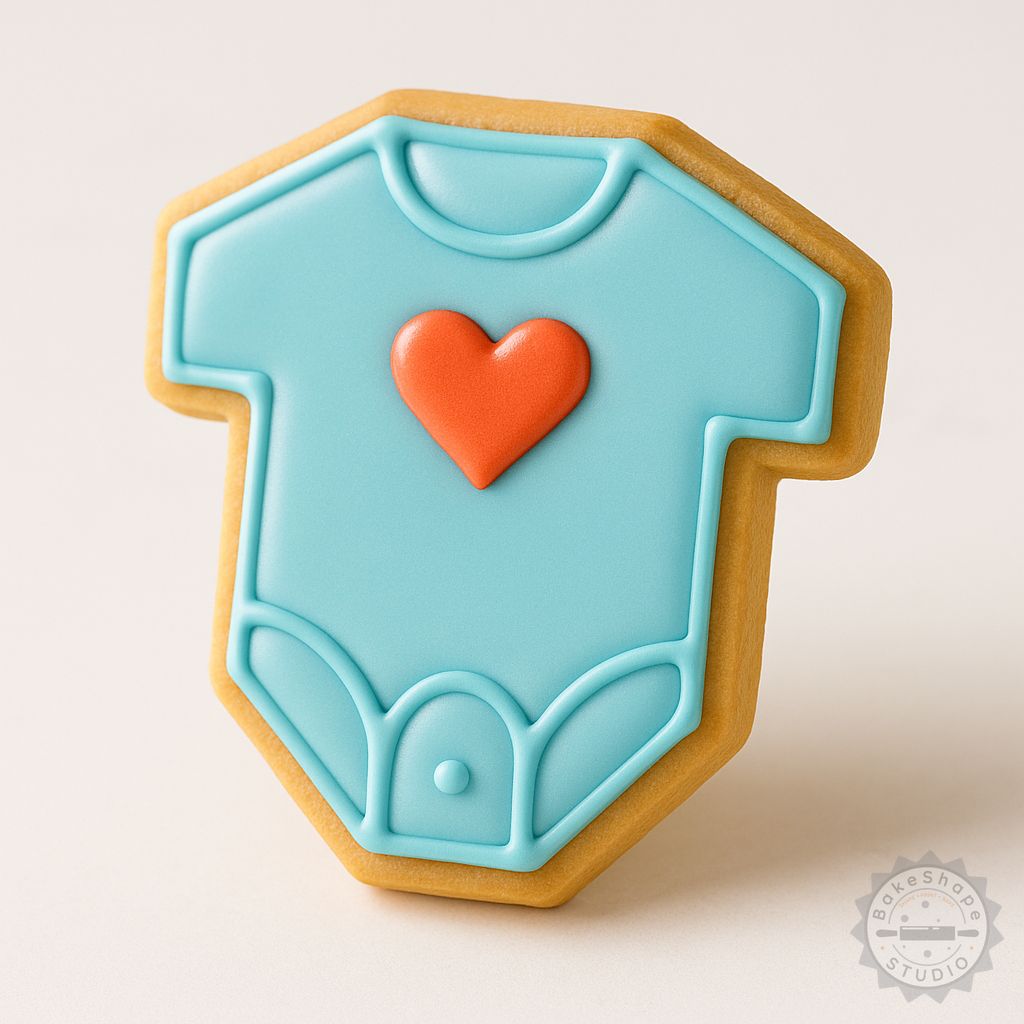 Baby bodysuit cookie cutter and stamp STL set for 3D printing to create multi-size cookie decorations