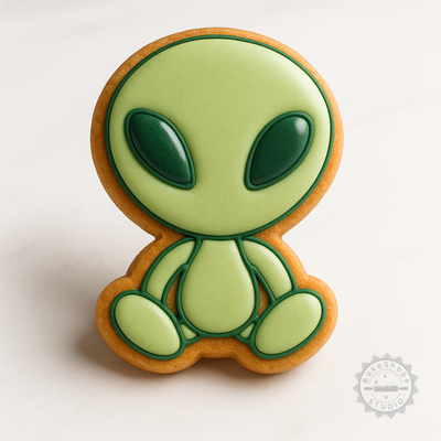 Decorated example 1 of Alien Cookie Cutter and Stamp Set, 3 Sizes, Perfect for Fondant and Cookies