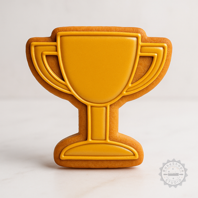 Decorated example 1 of Trophy Shape Cutter and Stamp Set, 6-Piece, Cookie Fondant Decor Kit in S/M/L Sizes